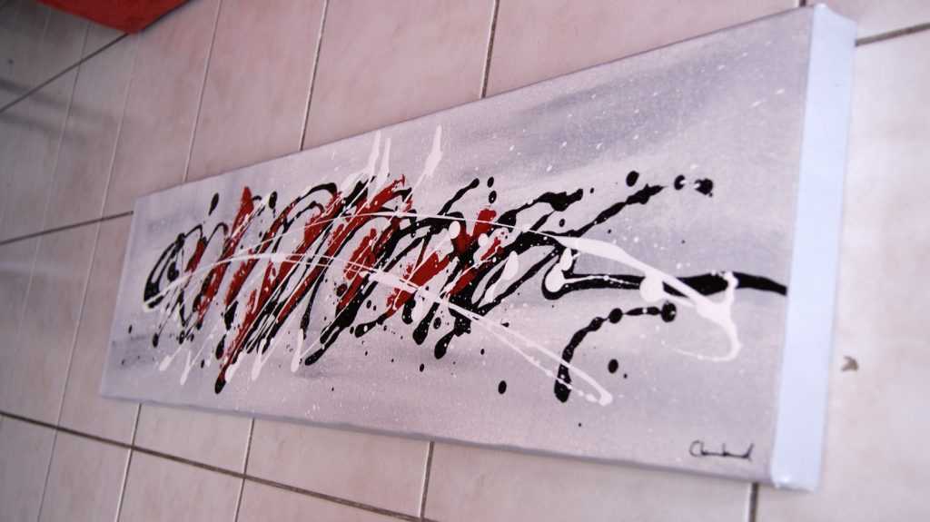 peinture abstraite blanche, rouge et gris
