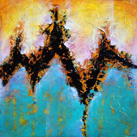 tableau-turquoise-jaune-sur-bois