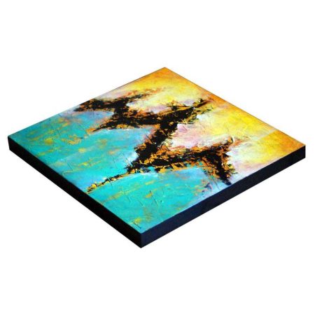 tableau-turquoise-jaune-sur-bois