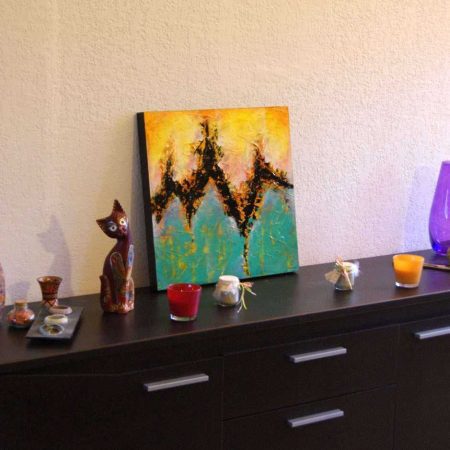 tableau-turquoise-jaune-sur-bois
