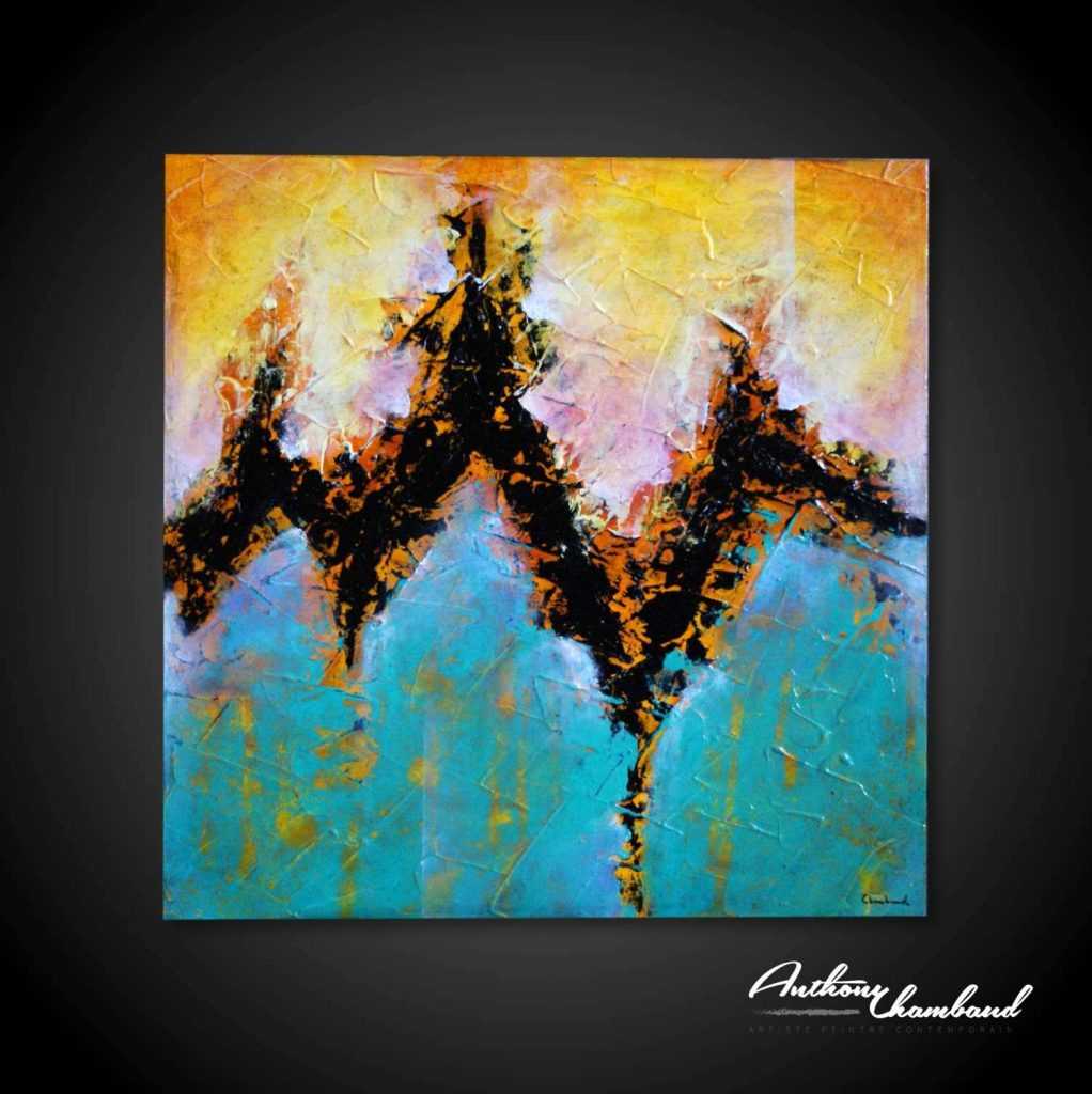 tableau-turquoise-jaune-sur-bois