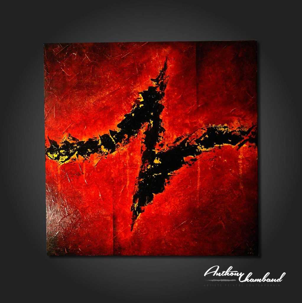 Tableau rouge sur bois