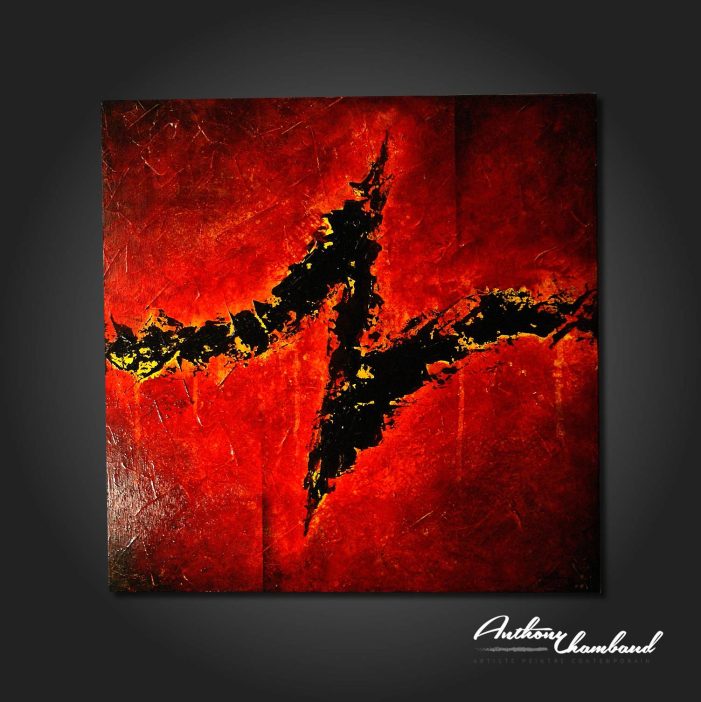 Tableau rouge sur bois