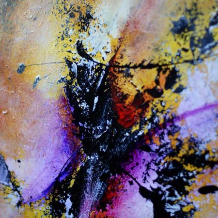 tableau jaune et rouge sur bois en vente
