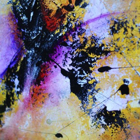 tableau jaune et rouge sur bois en vente