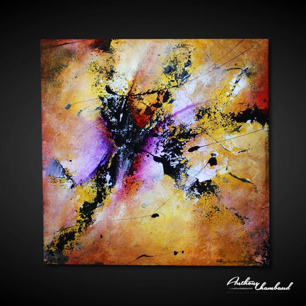 tableau jaune et rouge sur bois en vente