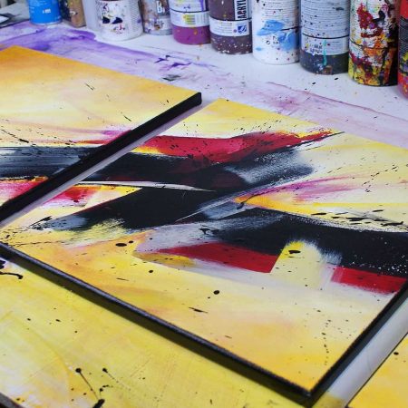 tableau rouge et jaune