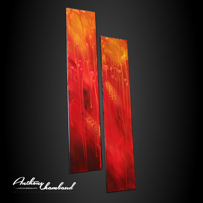 tableau rouge et marron en hauteur