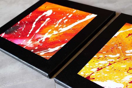 Triptyque moderne rouge, jaune et violet