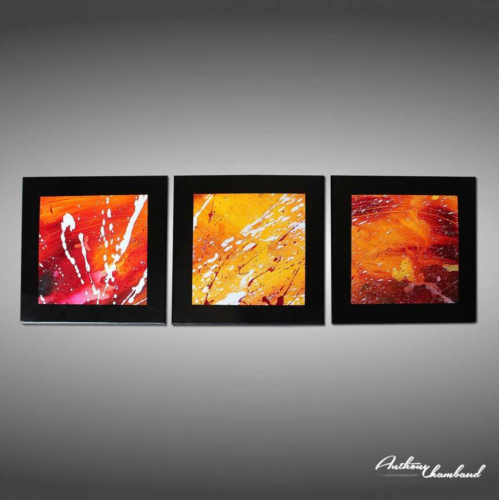 Triptyque moderne rouge, jaune et violet