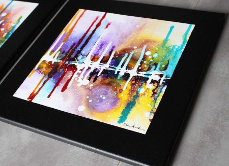 Voici le tableau dans les détails, de belles couleurs pourpre, violet, jaune, marron, rouge et turquoise.
